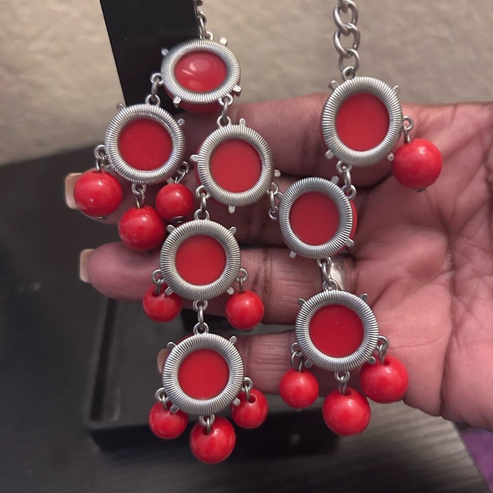 Elegant Red and Silver Statement Necklace